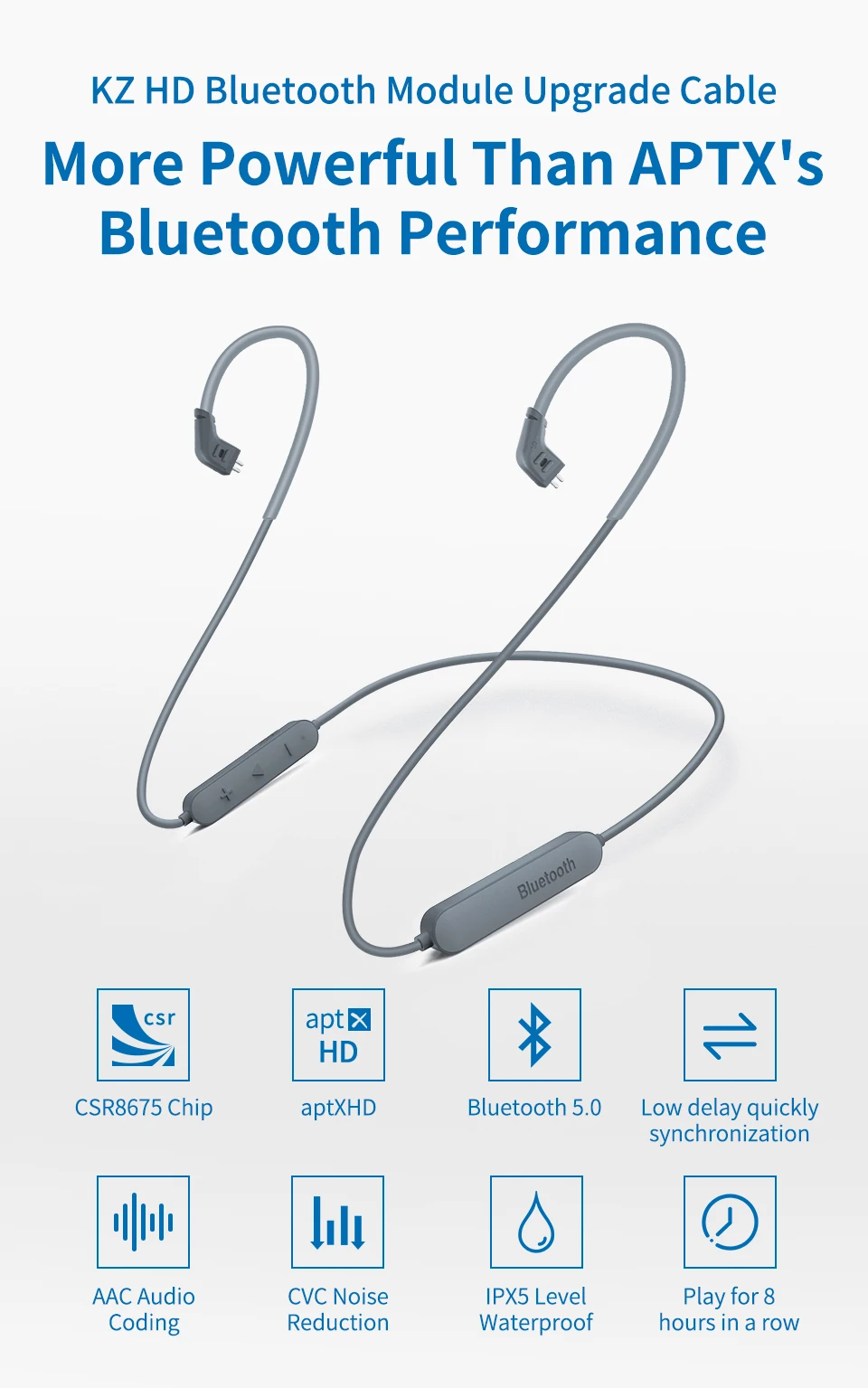KZ Bluetooth 5,0 наушники Aptx HD CSR8675 модуль обновления гарнитуры кабель применяется для наушников KZ AS10 ZST ES4 ZSN ZS10 AS16 ZSX C12