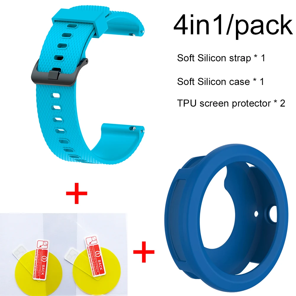 Sky Blue-Blue case 4в1 умные часы аксессуары для Garmin Vivoactive3 Ремешок Браслет мягкий силиконовый браслет для Vivoactive 3 Чехол пленка для экрана - Цвет: Sky Blue-Blue case