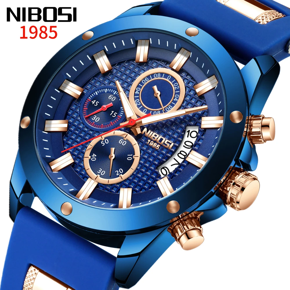 NIBOSI 2021 Mens Watches Top Brand Luxury Silicone Sport Wristwatch Waterproof Chronograph Fashion Watch Men Relogio Masculino