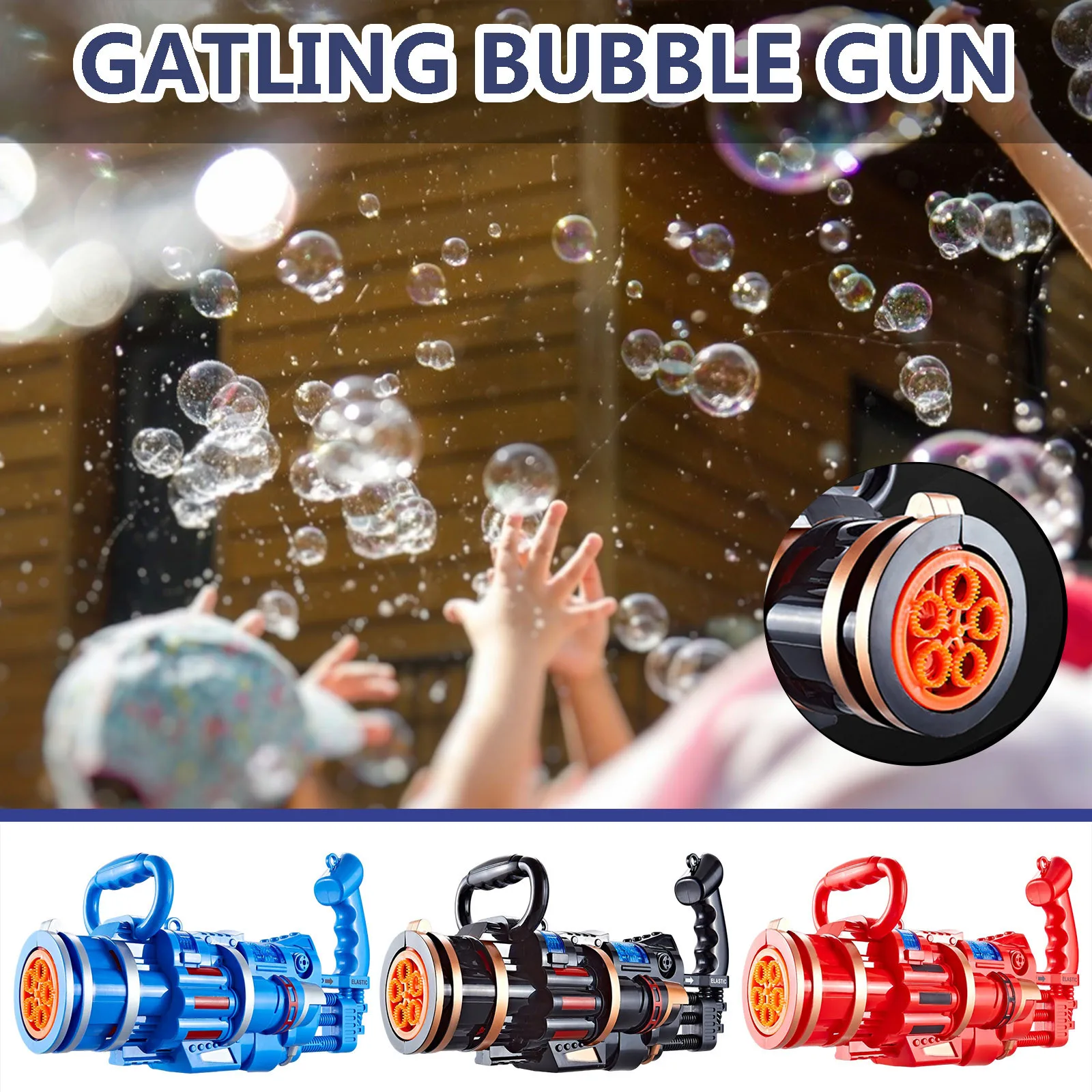 

Gatling Model Large Porous Bubble Machine 50ML Electric Bubble Toy Automatic Bubble 8-Hole Huge Amount Bubble Maker For Kids 3