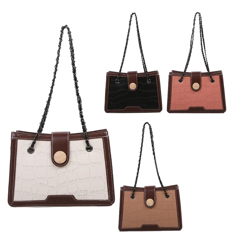

Ladies Retro PU Leather Small Square Crossbody Bag New Fashion Stone Pattern Handbag Chain Shoulder Bag