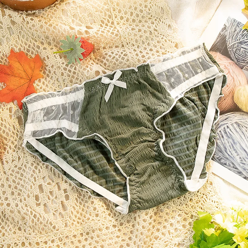 

Women's panties Pure color Japanese cotton cute bow briefs lace seamless mid-waist breathable comfortable Women's underwear