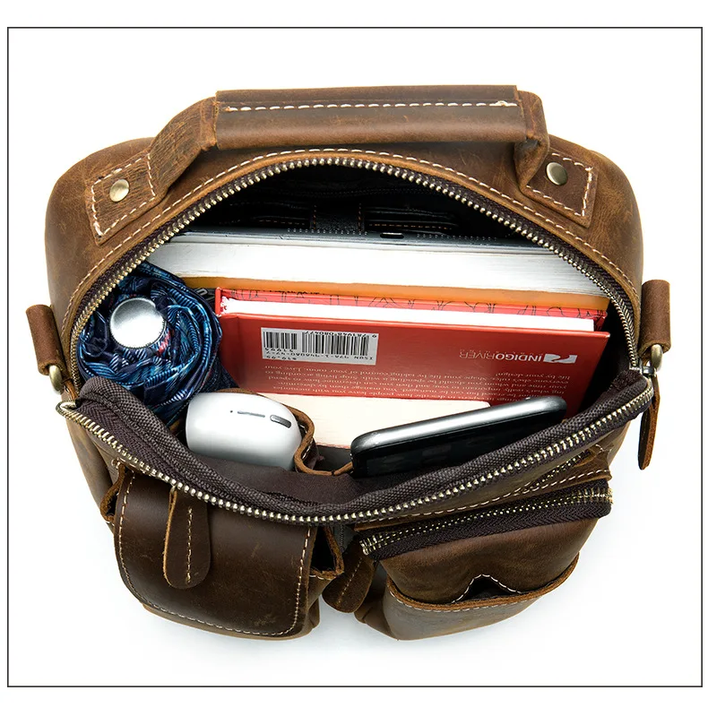 Мужская кожаная сумка через плечо Crazy horse повседневная тоут из воловьей кожи на