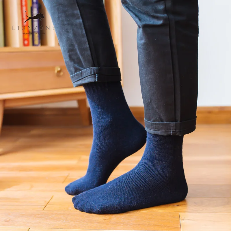 Толстые шерстяные носки мужские деловые повседневные Calcetines Invierno Meias Ho мужские s тканевые вывески дизайн LIONZONE бренд 1 лот = 4 шт