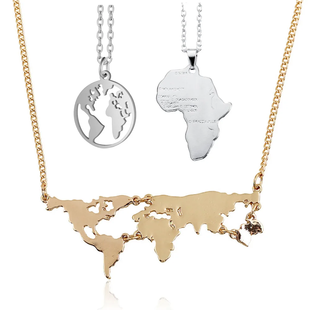 Fashion Statement Necklace Women Geometric Pendant Collar Jewelry Origami Africa Global World Map |