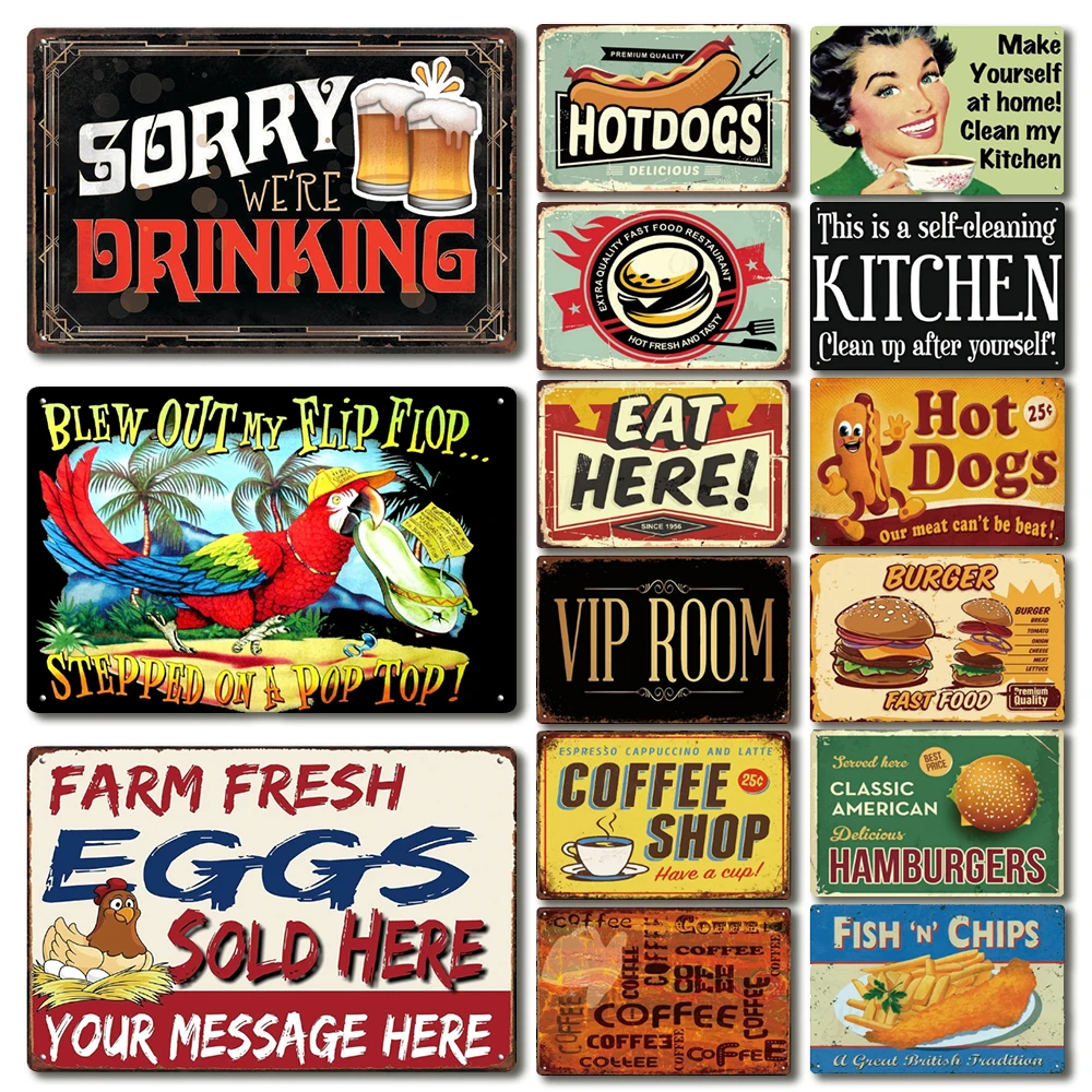 

[ DecorMan ] Tiki Bar Kitchen Farm Fresh Eggs Beer Coffee Tin Poster Metal Sign Well Art iron Paintings Man Cave PUB Decor L-02