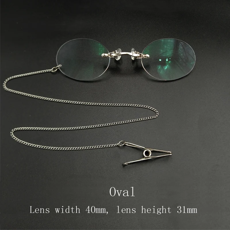 

Anti-ancient glasses with round myopia or presbyopic lenses spectacles with silver nose clip,with Chain in , opera glasses