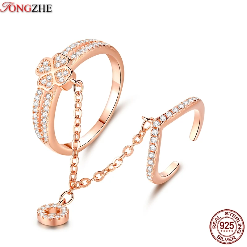 TONGZHE женские кольца 925 пробы серебряные ювелирные изделия CZ Rosse золото