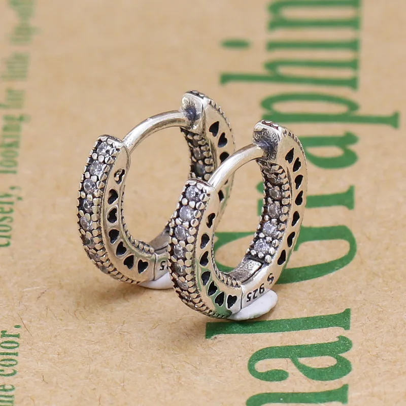 

Genuine 925 Sterling Silver Pan Earring Women Small Hearts With Crystal For Women Wedding Gift Fashion Jewelry