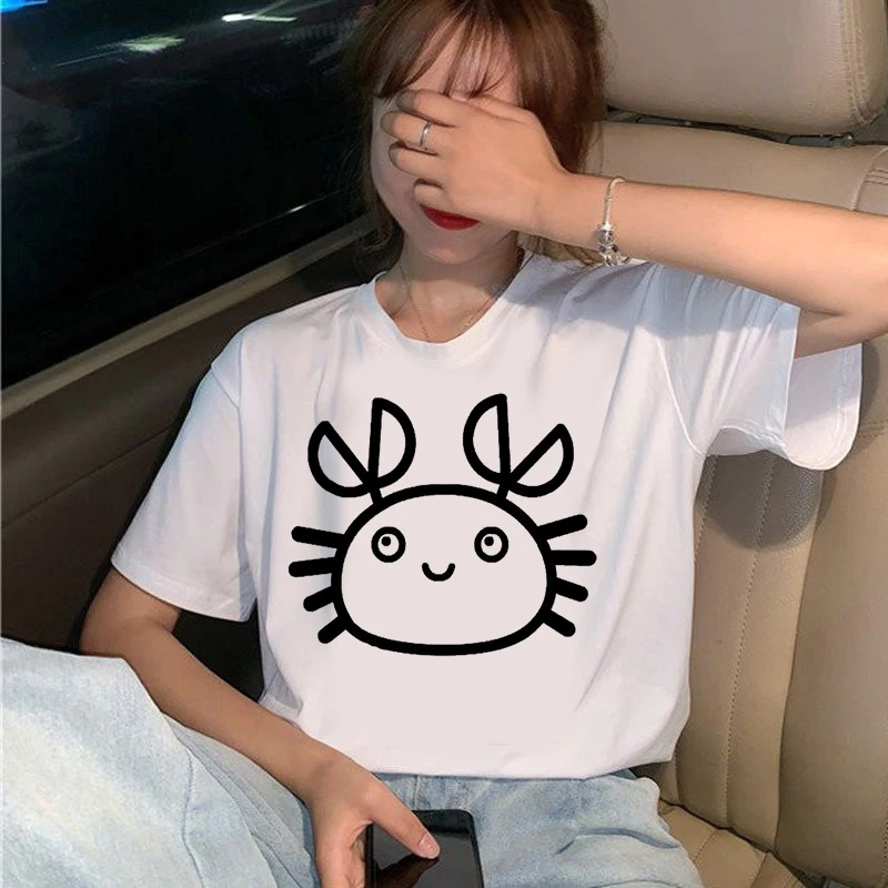 

Summer Short Sleeve O-neck Women Tops Tshirt Casual Tees Lady Aesthetic Kawaii Crab Cartoon Printing Women T shirt