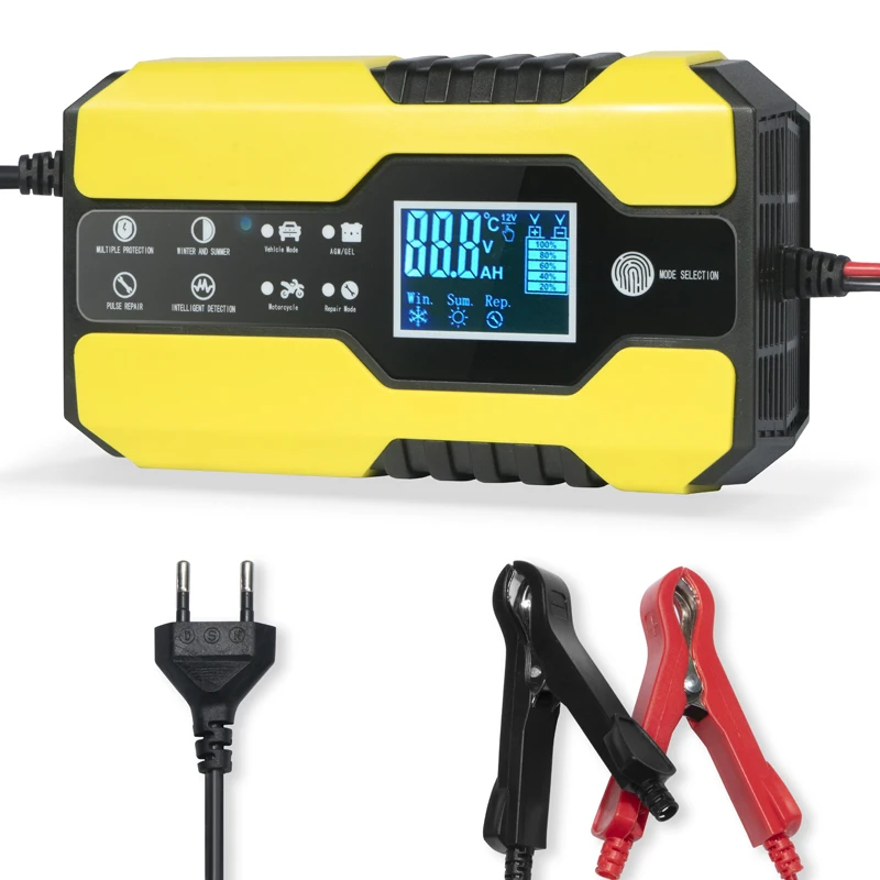 Car Battery Charger/Maintainer 12/24V Touch Screen Pulse Repair LCD Battery Charger for Car Motorcycle Lead Acid Battery AGM GEL