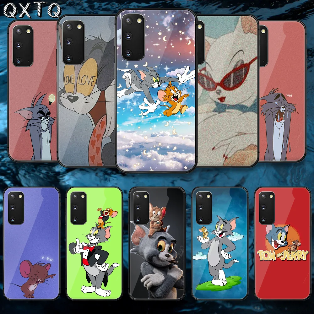 

QXTQ Cat Tom Mouse Jerrys Tempered Glass Phone Case Cover For Samsung Galaxy Note S 9 10 20 21 E Plus Ultra M 31 51 FE Bumper