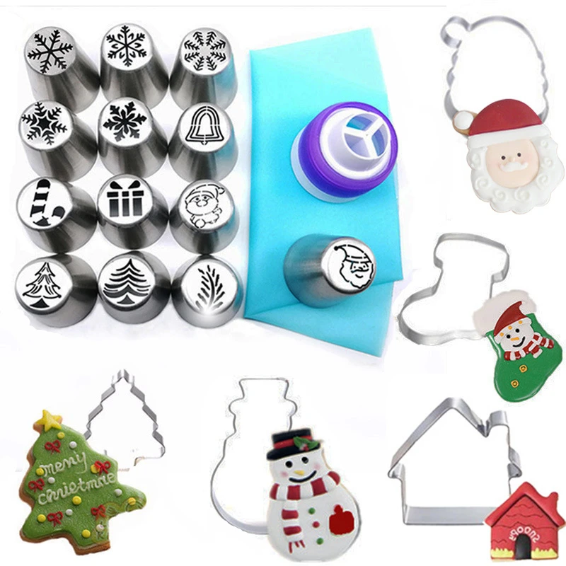 

20Pcs Christmas Series Cake Cream Nozzle Set Tools Flower Mouths Reusable Icing Piping Pastry Bags Baking Kitchen Accessories