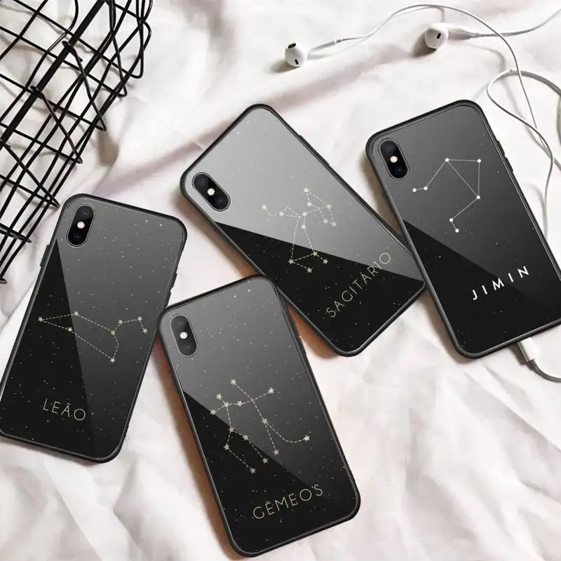 

12 constellations zodiac signs Phone Case Tempered glass For iphone 6 7 8 plus X XS XR 11 12 13 PRO MAX mini