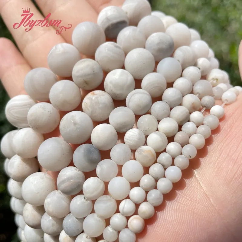 

Natural Round White Crazy Lace Agates Frost Stone Beads 6/8/10/12mm For DIY Necklace Bracelets Jewelry Making Loose Strand 15"