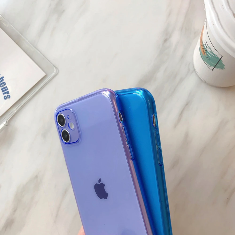 Чехол для IPhone 12 11 Pro XR X XS Max 7 8 6s Plus Se2020 неоновый флуоресцентный однотонный чехол