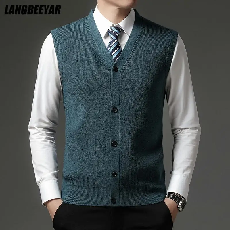 

Level 4 Super Anti-pilling Top Grade Pleuche New Winter V Neck Fashion Brand Knit Cardigan Casual Woolen Sweater Vest Sleeveless