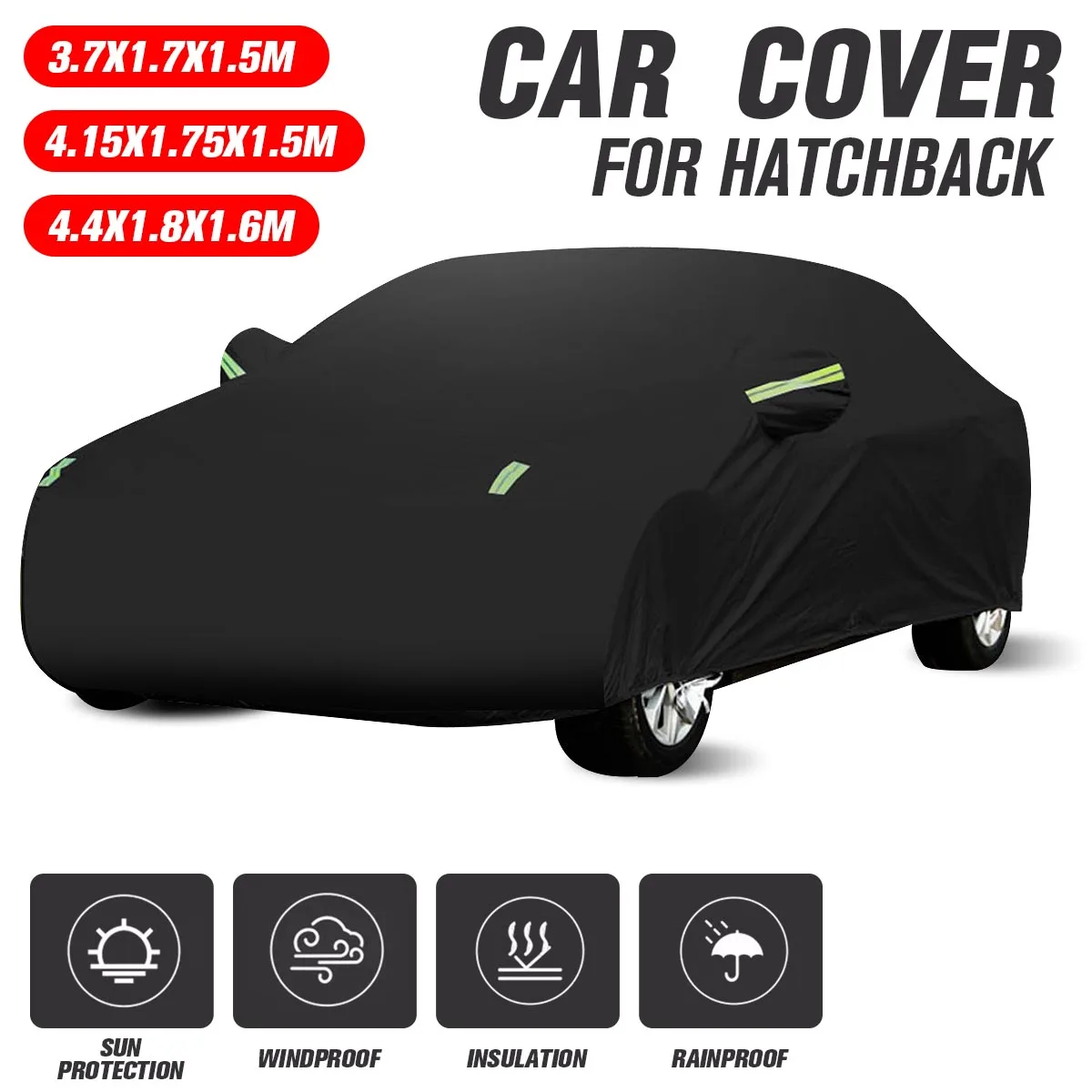 

Universal Car Cover 190T Waterproof Anti-UV Dust-proof Outdoor Protection Black Auto Body Case Cover For Hatchback