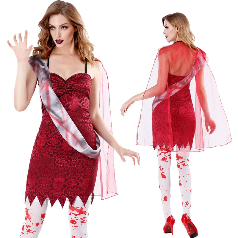 3 шт./компл. красный зомби обряд девушка Косплэй костюмы на Хэллоуин для Для