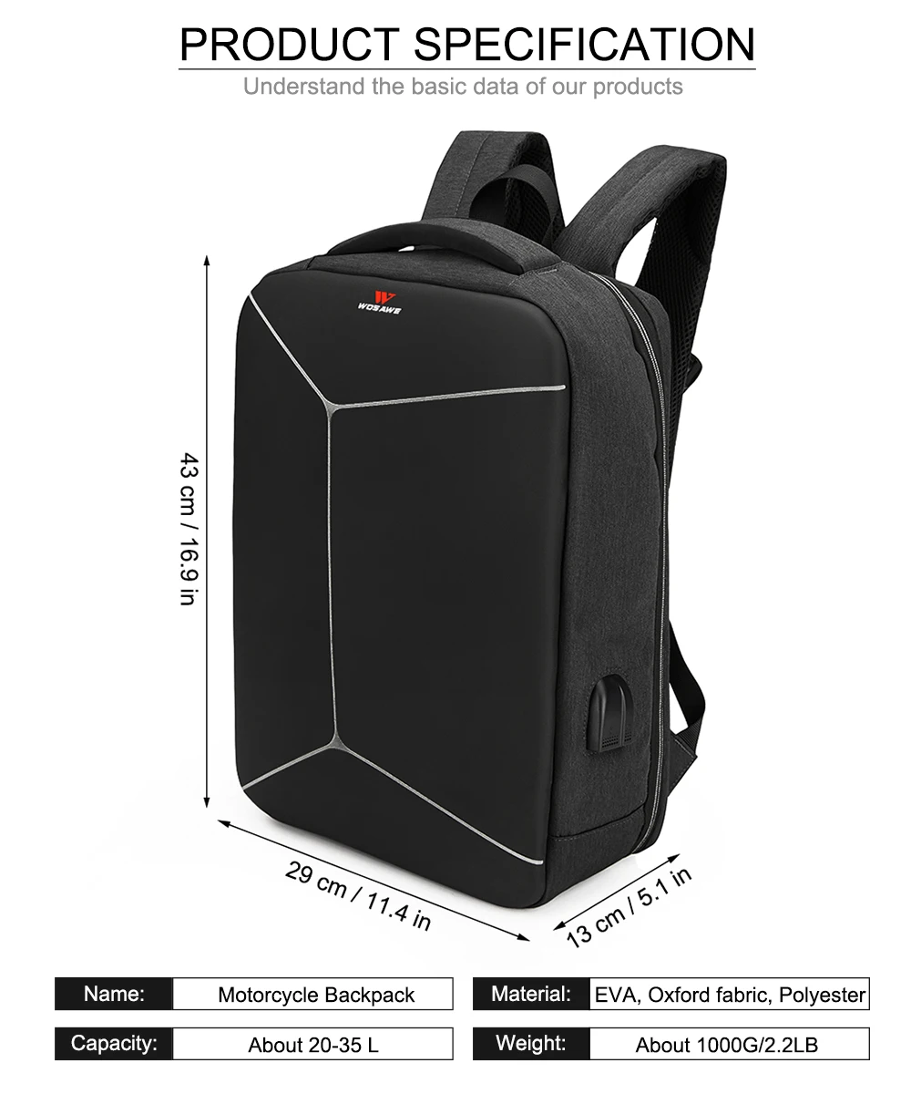 

WOSAWE Outdoor Backpack Waterproof Laptop Backpack Big Capacity Cycling Sport travel Bag Password Lock External USB Charge