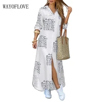 wayoflove character print white long dress women 2021 casual plus size robe long sleeve dresses woman elegant button shirt dress