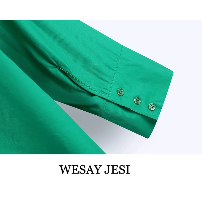 

WESAY JESI Women's Clothing Blouses Green Oversized Single-Breasted Shirts Pockets Long Sleeve Casual Solid Color Women Shirt