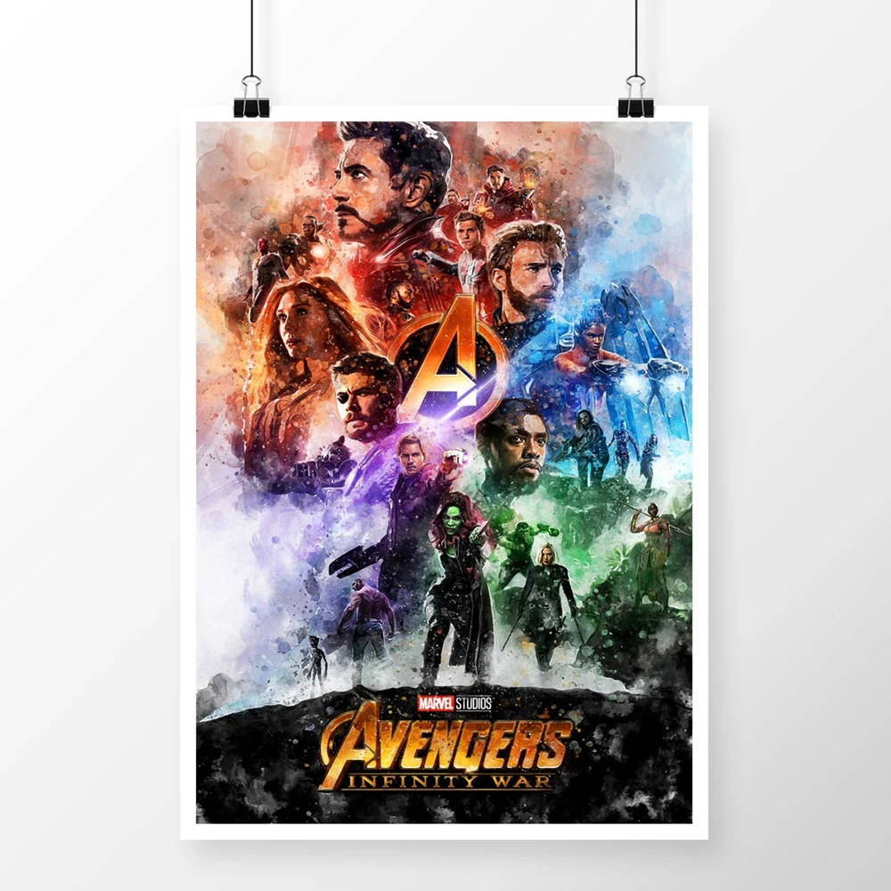 

Marvel Moive The Avengers Infinity War Printing Watercolor Art Canvas Spider Man Poster Mural Hoom Bedroom Decor Frameless