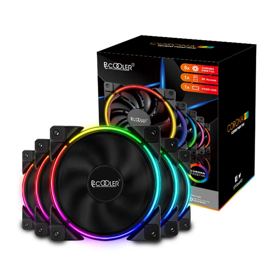 Набор кулеров. PCCOOLER 120мм с RGB. Комплект вентиляторов с подсветкой RGB, ARGB, FRGB (3 шт.). PCCOOLER 120mm с подсветкой. Вентиляторы для корпуса 1stplayer cc 3шт 120mm RGB 6-Pin 1200rpm.