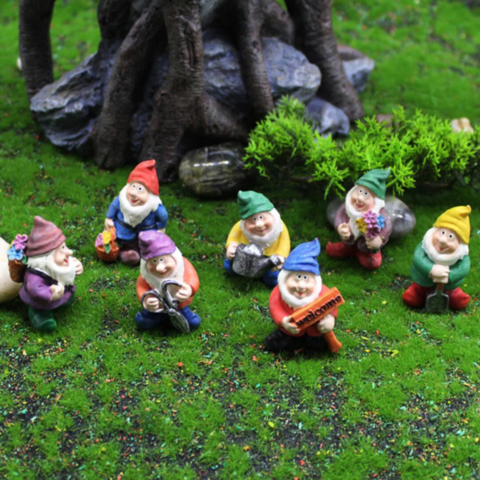 

6PCS Mini Resin Moss Micro Landscape Decoration Fairy Miniature Garden Decor Dwarf Ornaments Handicraft Flower Pot Accessories