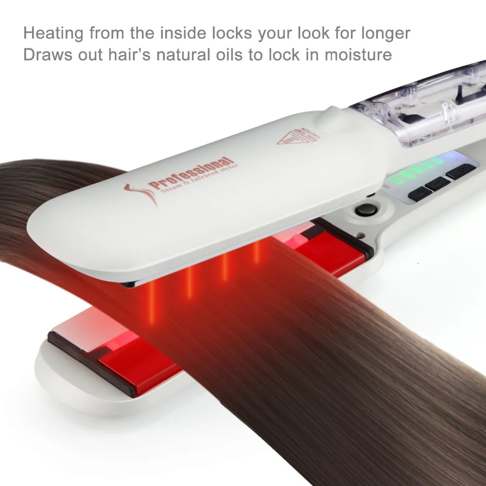

Multifunction Infrared Steam Hair Straightener Flat Iron With Hair Treatment Protection Ultrasonic Infrared Hair Straightener