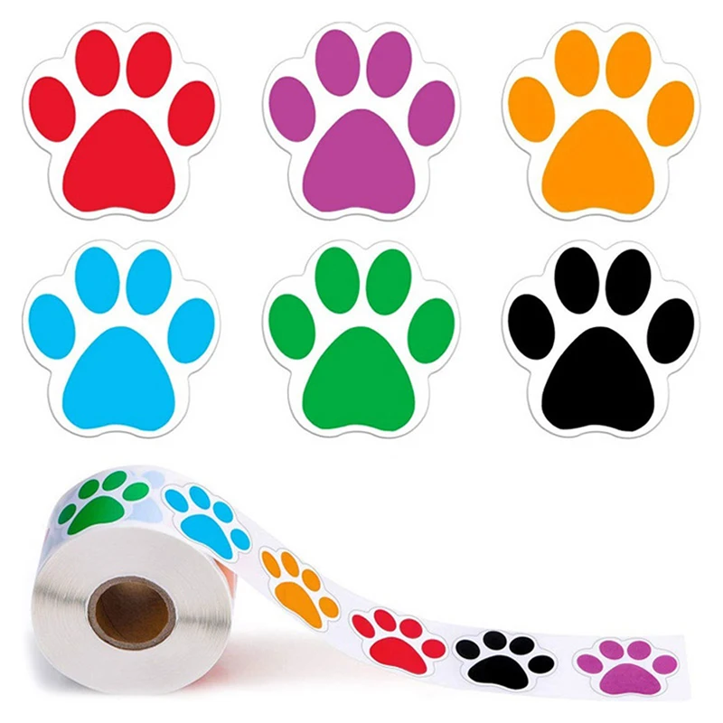 

500pcs/roller Paw Print Stickers Dog Cat Bear Paw Labels Stickers For Laptop Reward Sticker Stationery Teacher For Student