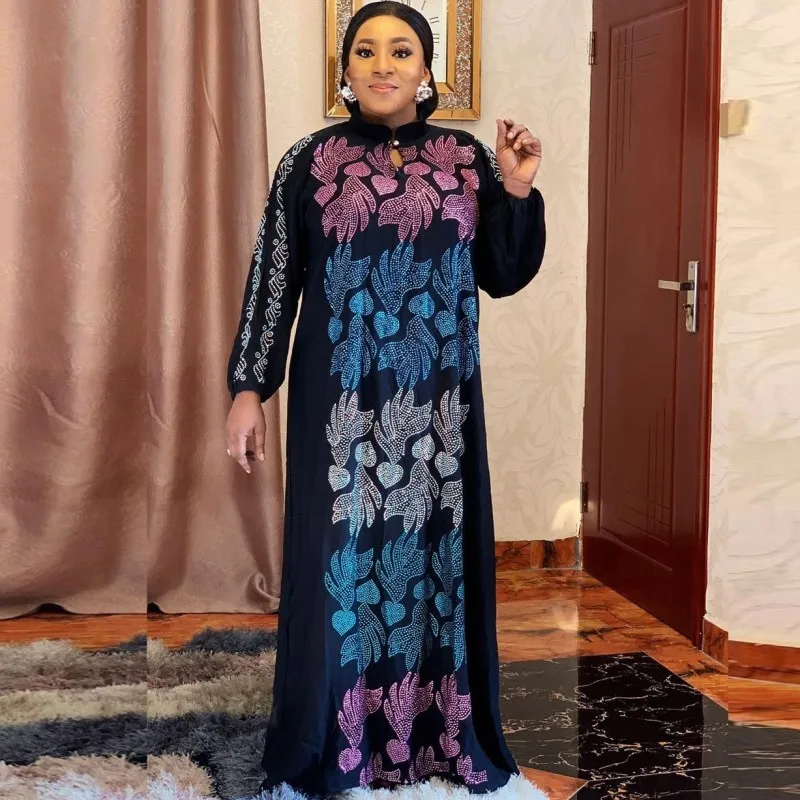 

Arab Dubai Muslim Dress Women Stand Collar Pattern Stick Diamond Maxi Dress Gowns 2021 Jalabiya Islamic Ramadan Muslim Vestidos