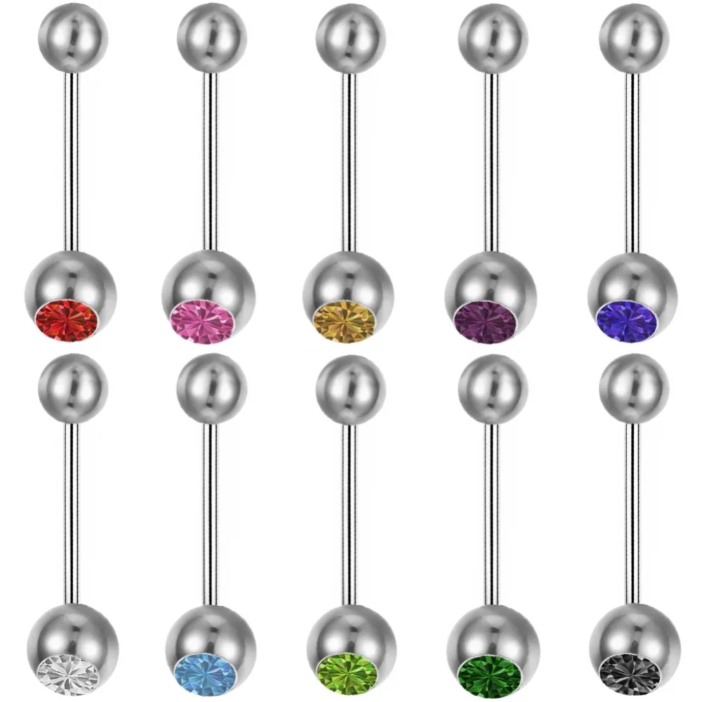 10pcs/Lot Crystal Ball Fake Lip Piercing Tongue Bars Ring Barbell Piercing Stainless Steel Body Jewelry Lots Mixed Wholesale