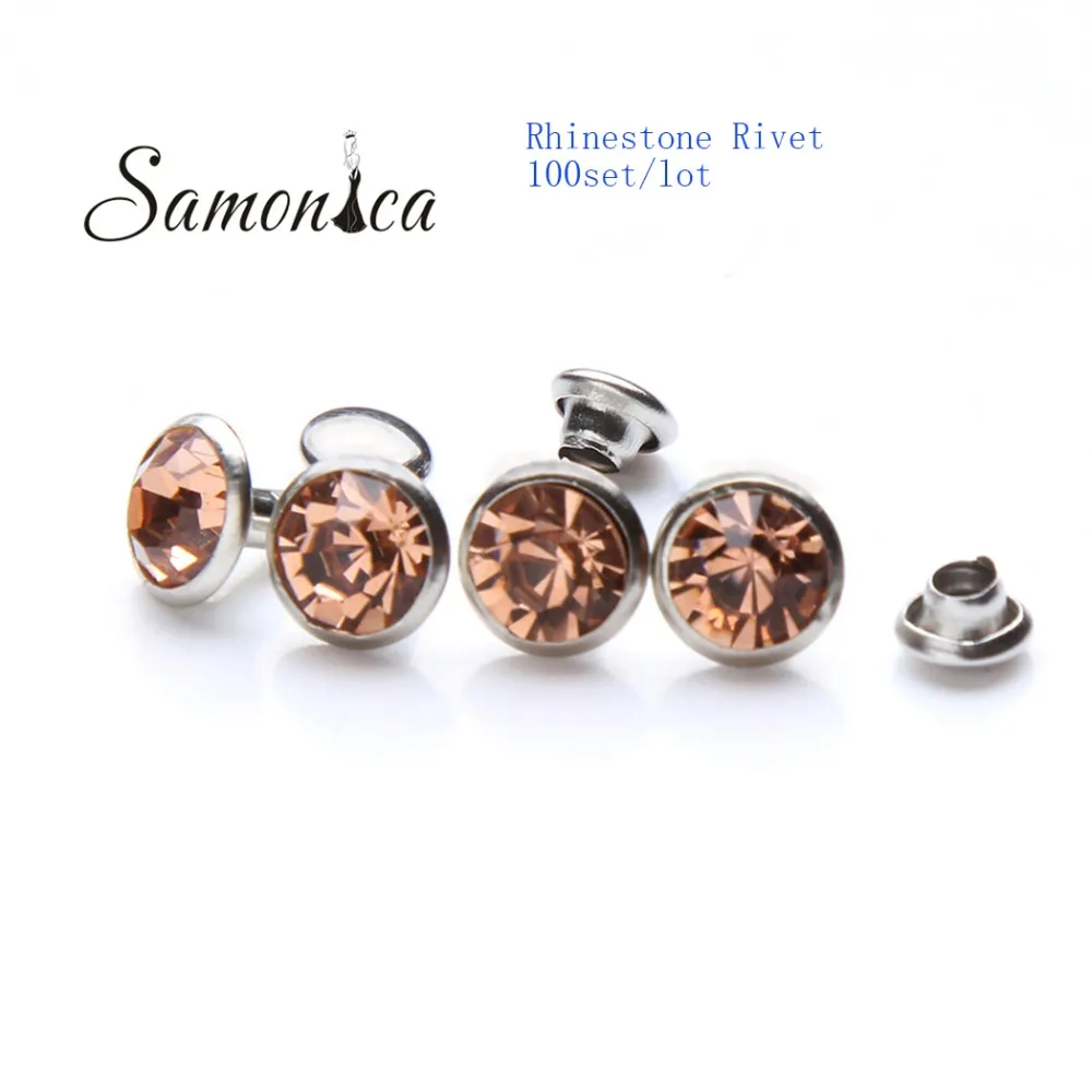 100 набор 8 мм Шампань A + медные Шипы и Заклепки Хрустальные заклепки из горного