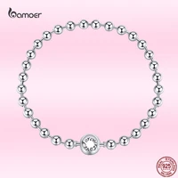 bamoer 925 sterling silver simple and stylish round bead heart bracelet forever love chain women fashion daily travel jewelry