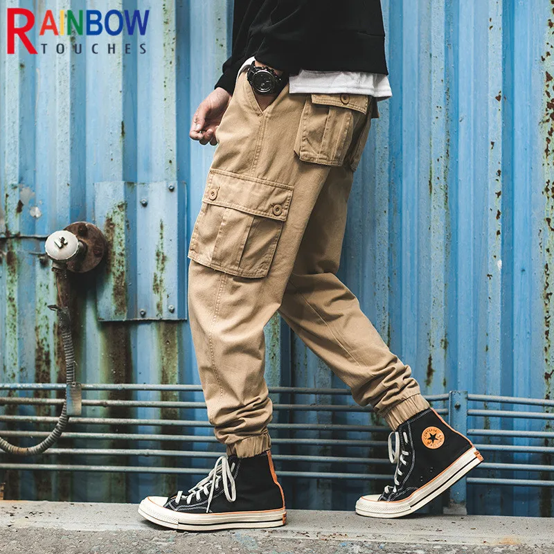 

Rainbowtouches New Loose Training Fittness Trousers Mens Hip-Pop Fashion Casual Overalls Cropped Cargo Superior Quality Pants
