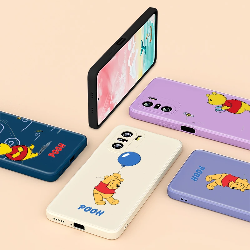 

Cute Pooh Bear Liquid Silicone For Redmi 9 8A 8 7 5 A 4X 9AT 9A 9i K40 K30 K30i 10X 9T 9C Pro Plus Phone Case