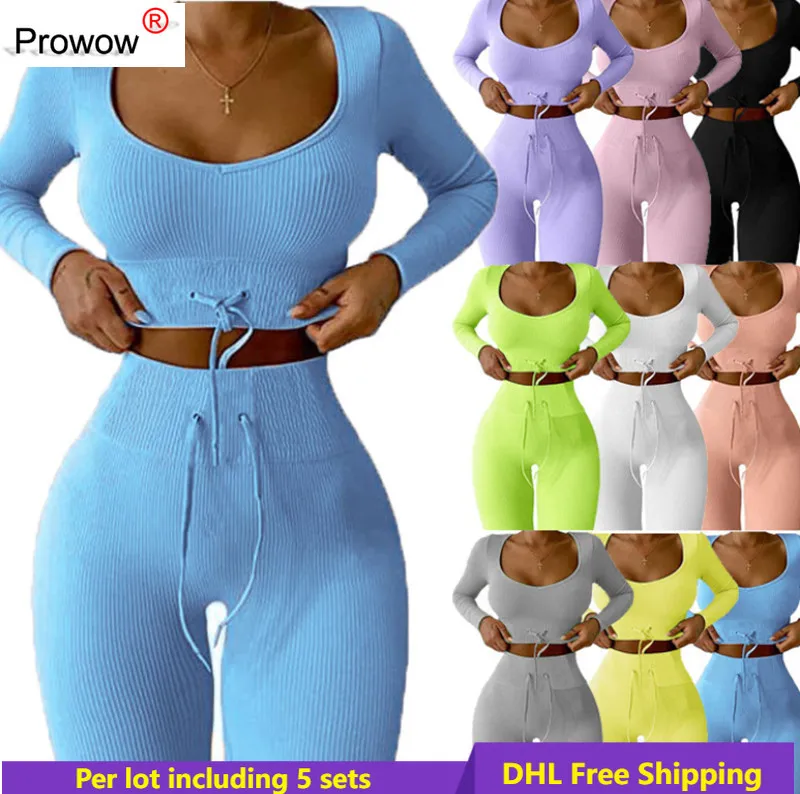 

Yoga Suits Women Two Piece Set Knitted Ribbed Outfits Leggings Stretchy Fitness Clothes Outdoor jogging suit for leisure 6234