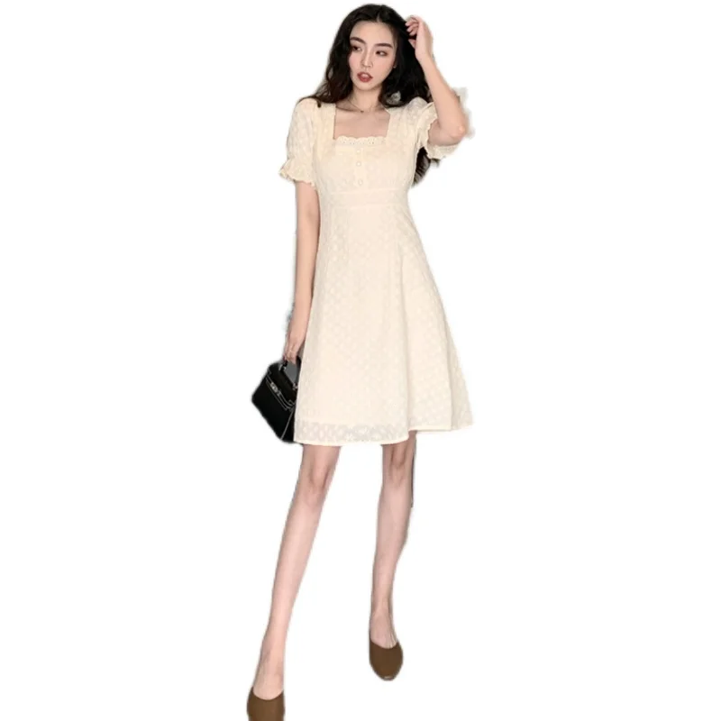 

Make firm offers han edition dress French accept waist jacquard square collar dress first love sweet skirt temperament the a-lin