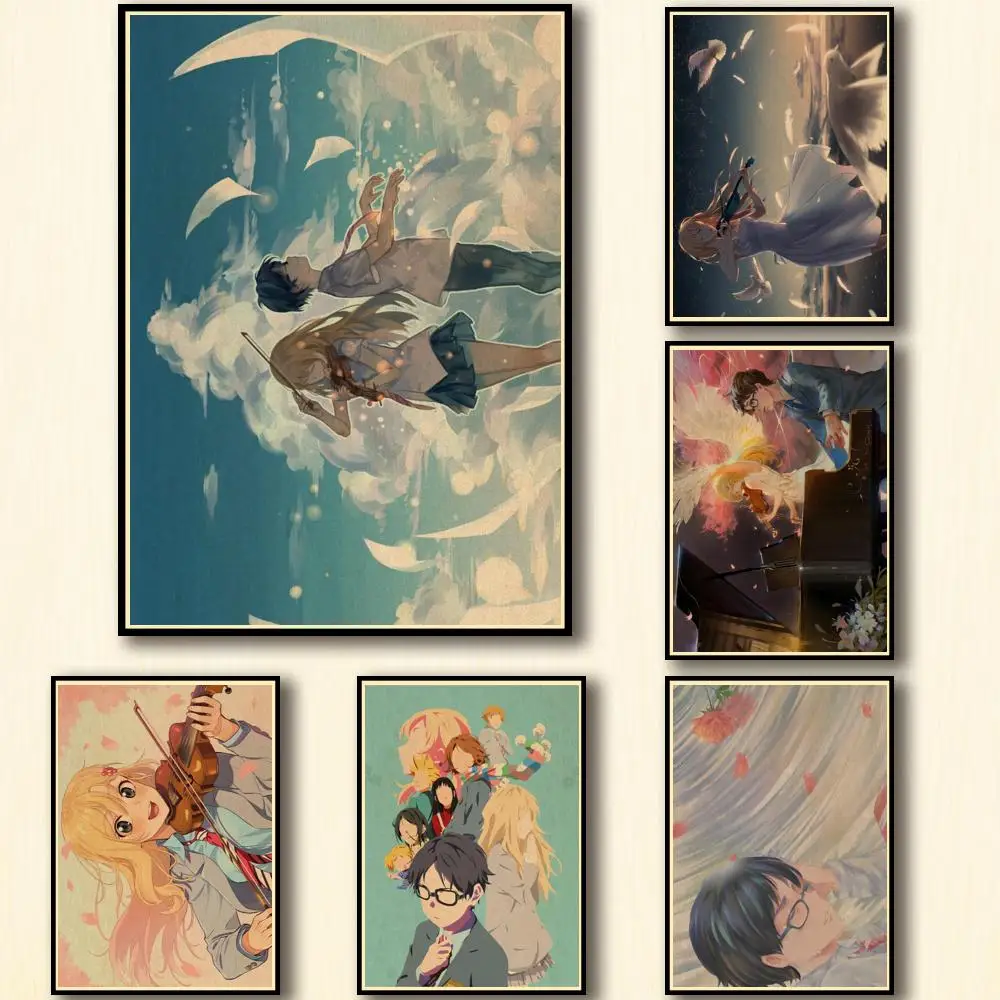 

35 моделей аниме ваша ложь в апреле Искусство Домашняя наклейка Необычные наклейки на стену для кофейни бара