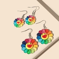 2 pairsset lovely smiling flower acrylic drop earrings for women girls cute colorful sunflower dangle earrings fashion jewelry