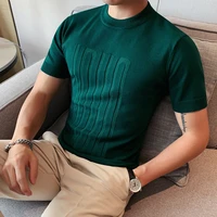 2021 new summer mens short sleeve solid color t shirt round collar british slim casual fashion sweater s 3xl