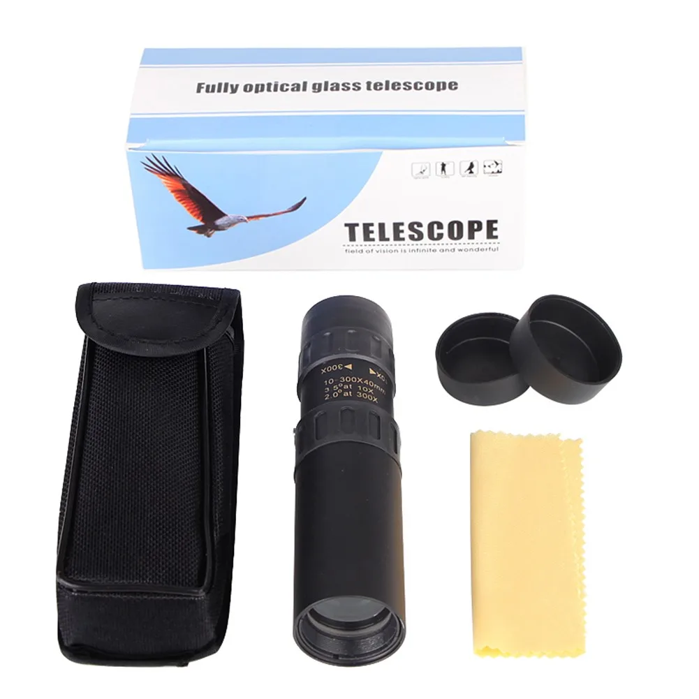 4K 10-300X40mm Super Telephoto Zoom Monocular Telescope Outdoor HD Portable Telescope Built-in Night Vision Function Waterproof