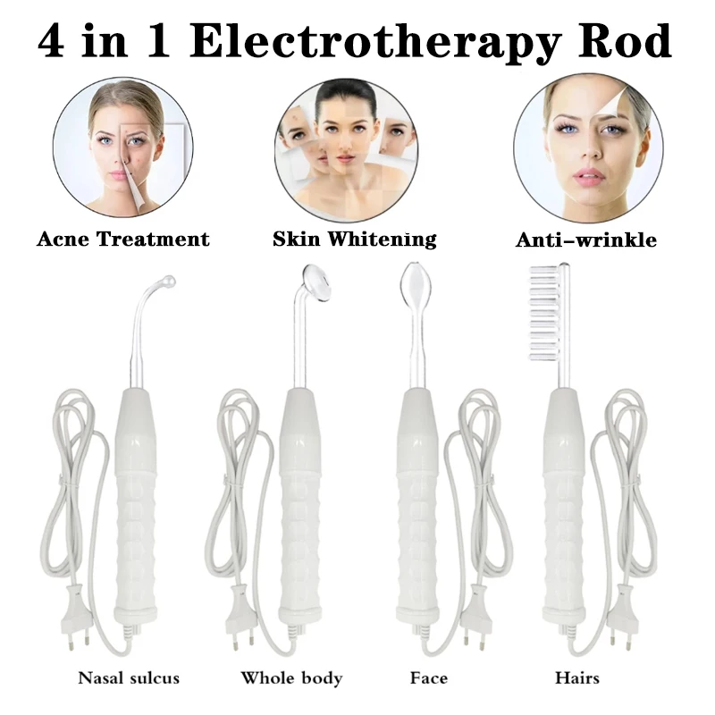 

4 IN 1 High Frequency Electrotherapy Wand Glass Tube Facial Machine Remove Wrinkles Acne Face Body Spa Beauty Massager Device