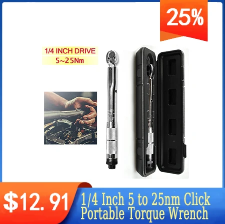 

In Stock 1/4 Inch 5 to 25nm Click Adjustable Torque Wrench Bicycle Repair Tools kit Set Bike Repair Tool Spanner Hand Tool Set