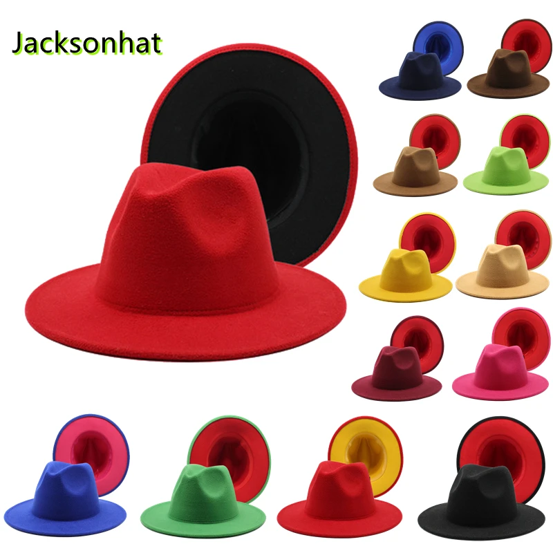 

Шляпа-федора для мужчин и женщин, двусторонняя фетровая Панама с широкими полями, чёрная, красная, Осень-зима