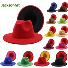 Шляпа-федора для мужчин и женщин, двусторонняя фетровая Панама с широкими полями, чёрная, красная, Осень-зима