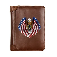 luxury genuine leather men wallet american flag freemason pocket slim card holder male short purses gifts high quality