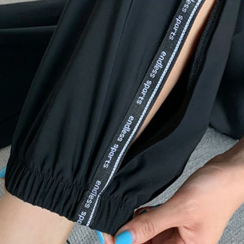 

All-Match Retro Sports Long Trousers Summer Quick Dry Sweatpants Students Casual Polyester Hollow Out Elastic Waist Ties
