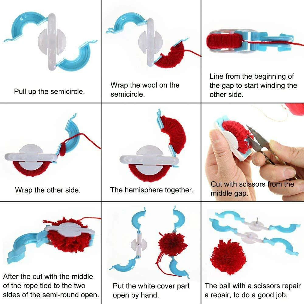 

4Pcs 4 Sizes Round Pompom Maker Essential Fluff Ball Set Handmade Needle DIY Craft Sewing Knitting Tool